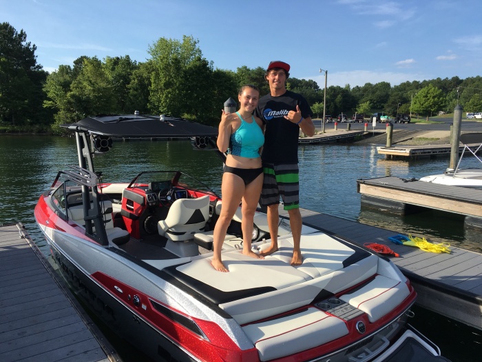 Day 1 JUly 9th 2016 Lake Norman blyth landing north carolina becca with boat driver and wakeboard expert tanner lawson